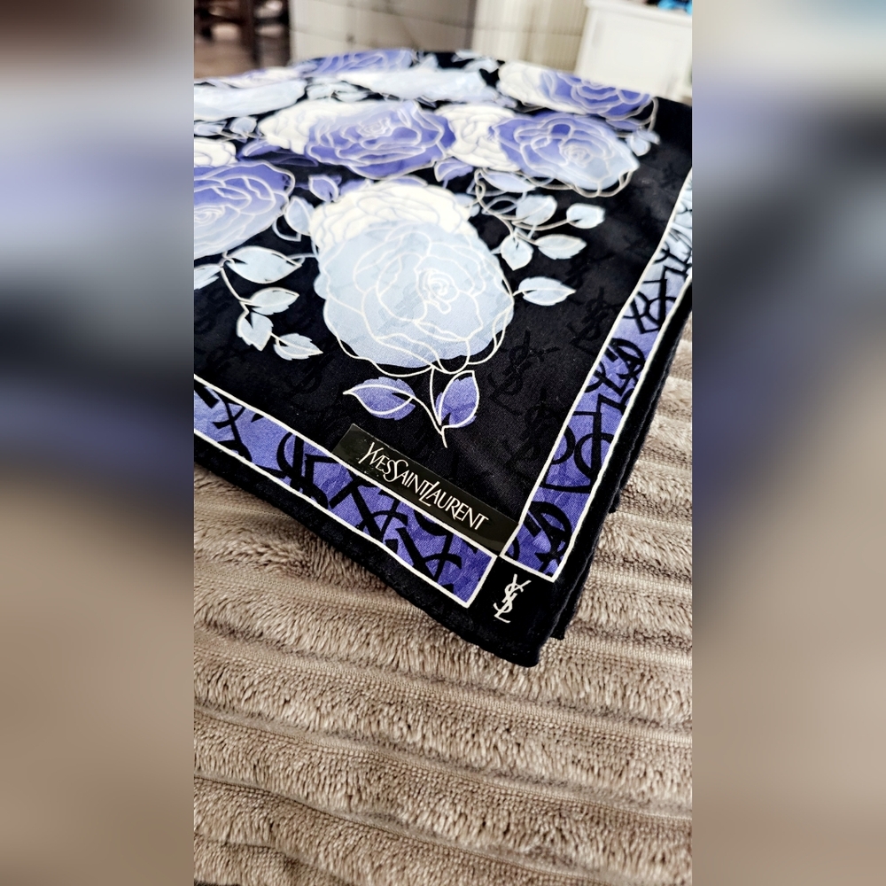 YSL Floral Blue Purple and White Scarf,  Like NEW